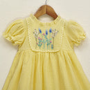 Cotton Dress for Girls | Floral Embroidered | Yellow