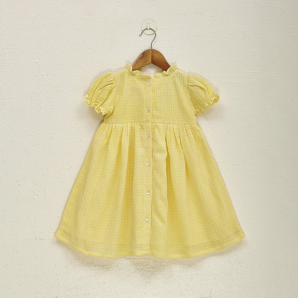 Cotton Dress for Girls | Floral Embroidered | Yellow