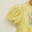 Cotton Dress for Girls | Floral Embroidered | Yellow