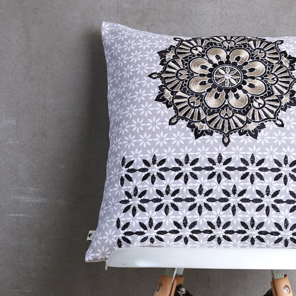 Cotton Cushion Cover | Embroidered | Silver & Grey
