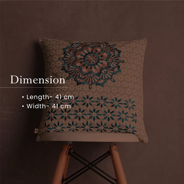 Cotton Cushion Cover | Embroidered | Grey & Blue