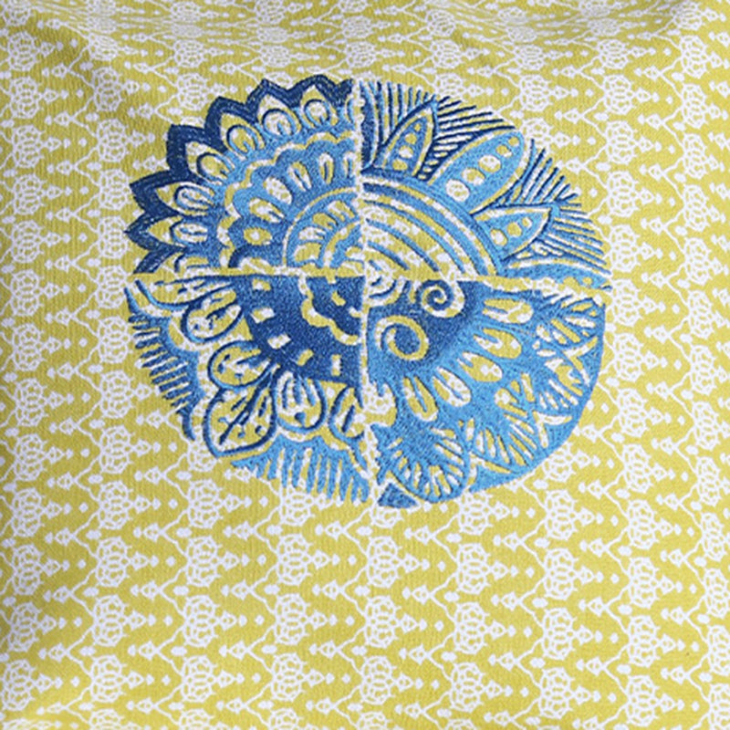 Cotton Cushion Cover | Embroidered | Yellow & Blue