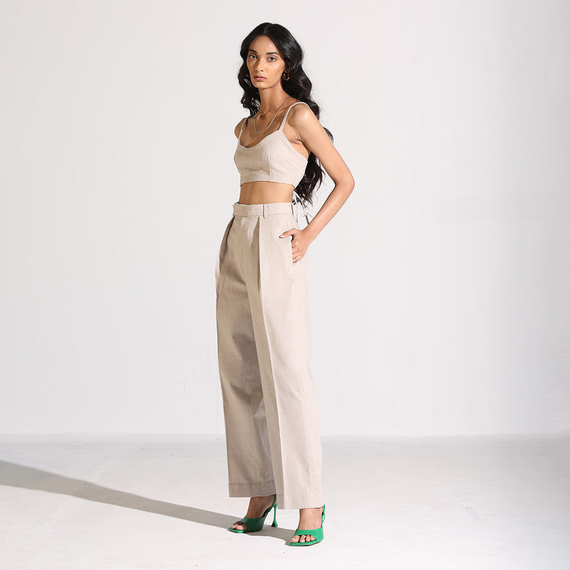 Linen Straight Pants | Beige