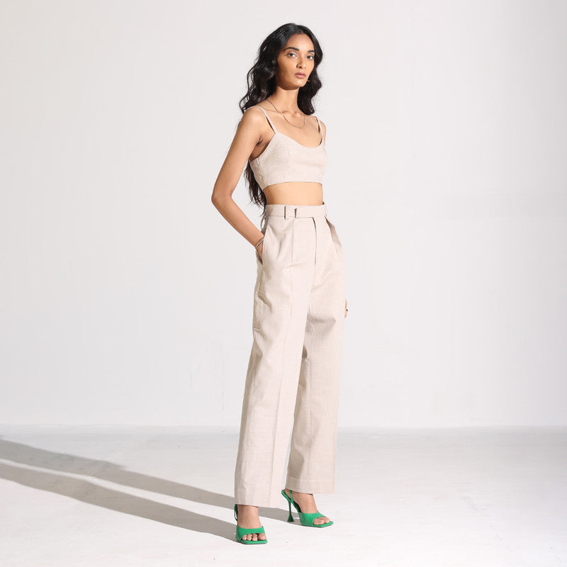 Linen Straight Pants | Beige