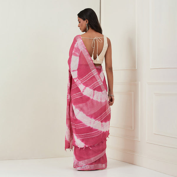 Cotton Linen Saree |  Soft | Tie Dye | Pink