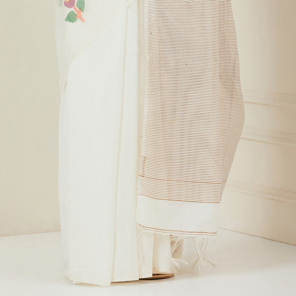 Jamdani Saree | Flower Motifs | White