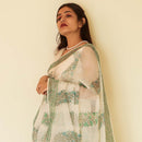 Festive Wear | Handblock Printed Kota Doria Saree | White