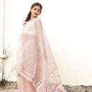 Festive Wear | Handblock Printed Kota Doria Saree | White & Red