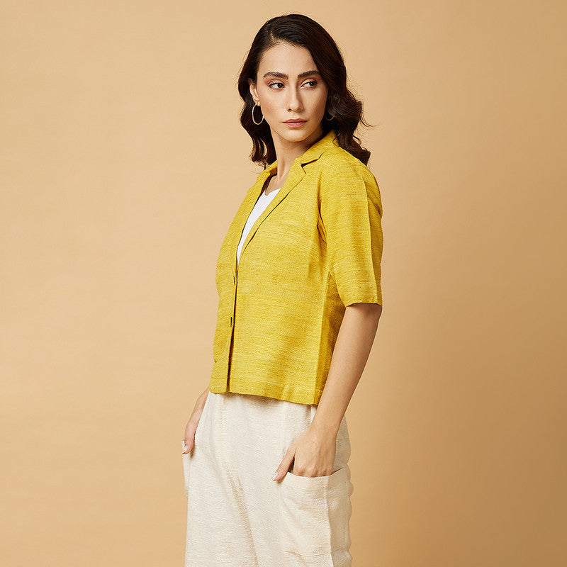 Cotton Silk Notch Collar Shirt | Yellow