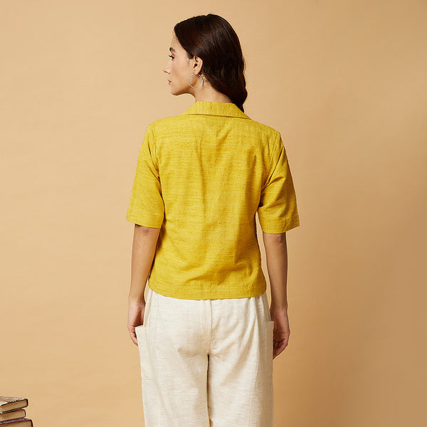 Cotton Silk Notch Collar Shirt | Yellow