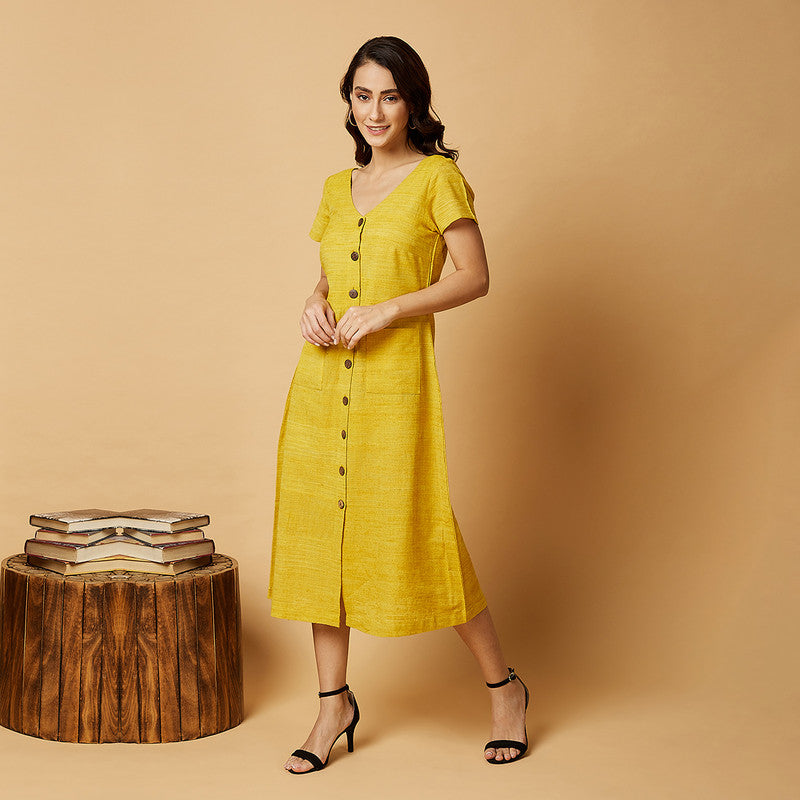 Cotton Silk Midi Dress | Yellow