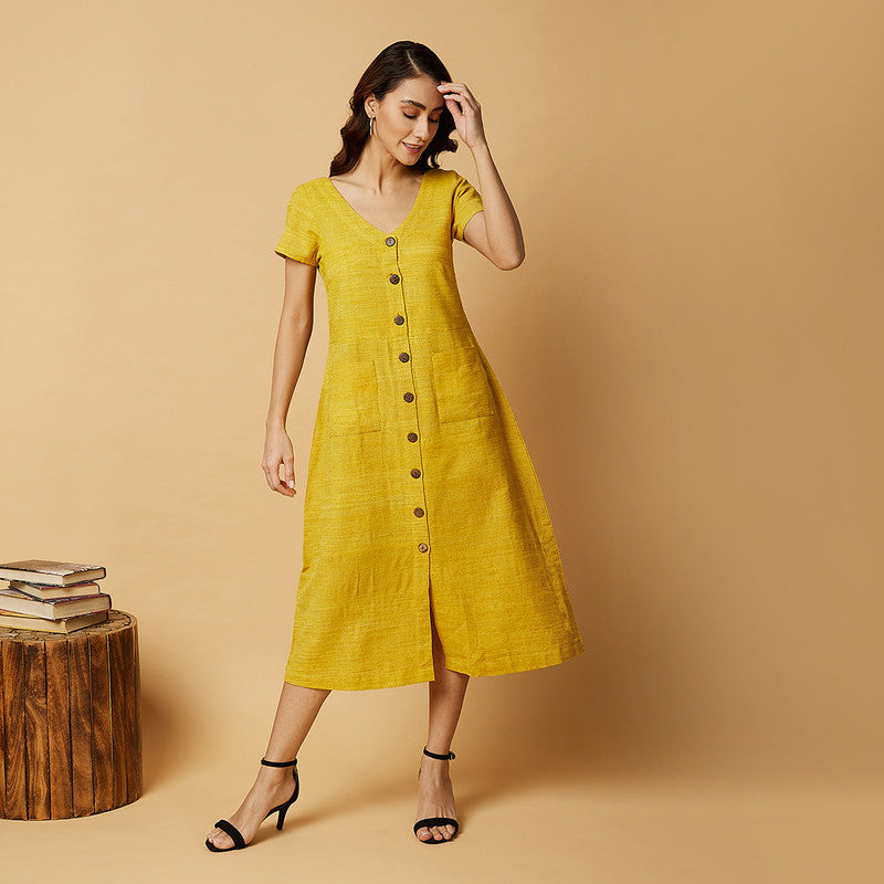 Cotton Silk Midi Dress | Yellow