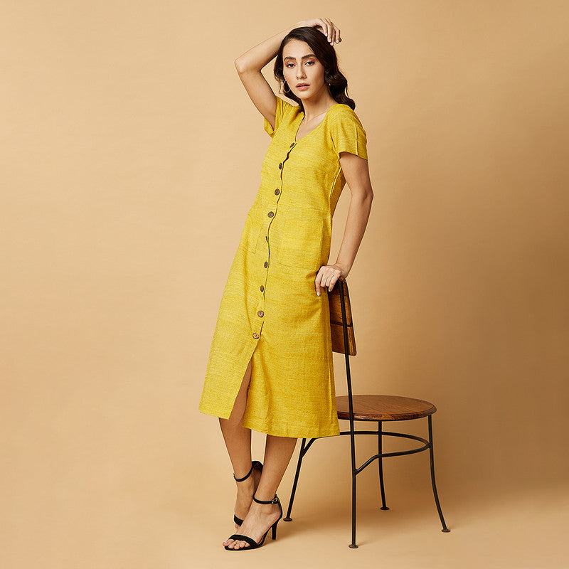 Cotton Silk Midi Dress | Yellow