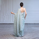 Linen Saree with Unstitched Blouse| Striped Pallu | Mint Blue