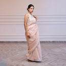 Linen Saree with Unstitched Blouse| Striped Pallu | Pink