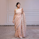 Linen Saree with Unstitched Blouse| Striped Pallu | Pink