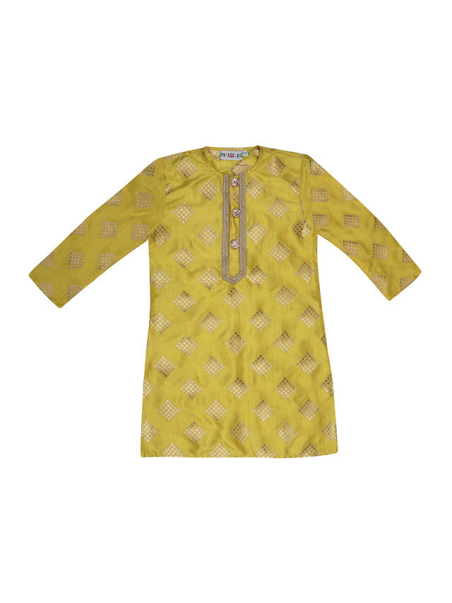 Cotton Silk Kids Kurta Pajama Set | Yellow