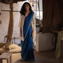 Mulmul Cotton Saree | Handblock Printed | Indigo