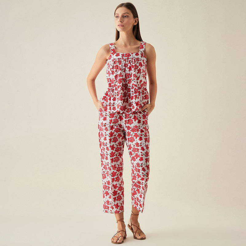 Cotton Pants | Floral Print | Red