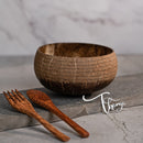 Coconut Bowl With Spoon and Fork | Ring Design | 900 ml | Brown