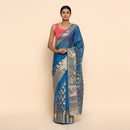 Chanderi Silk Saree | Peacock Motif | Teal Blue