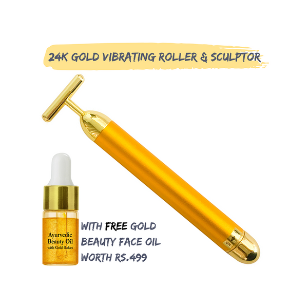 Face Roller & Elixir Oil | 24k Gold Vibrating Face Roller & Sculptor with Elixir Oil