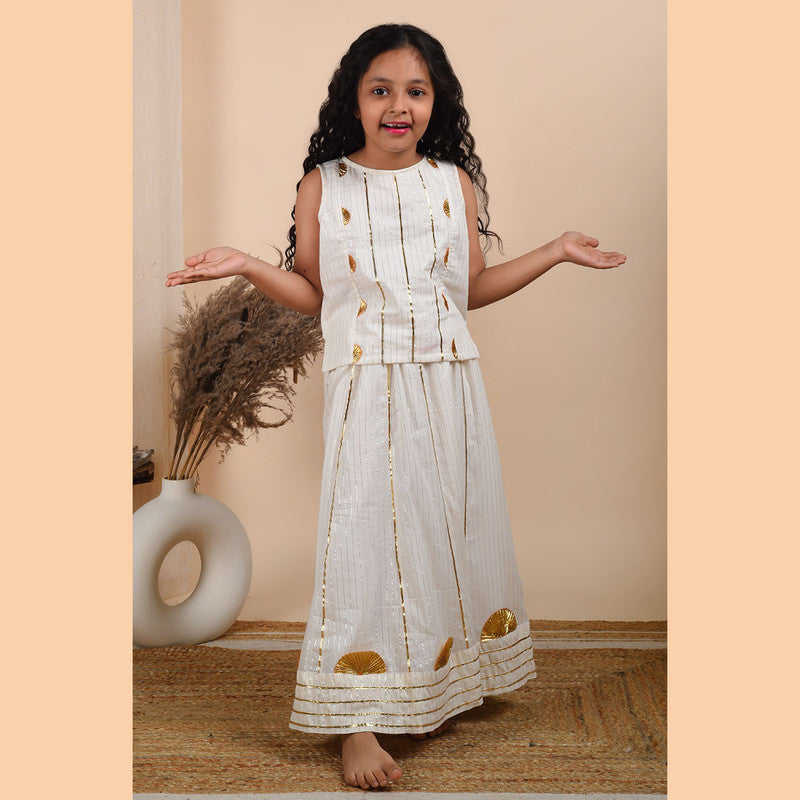 Pure Cotton Gota Work Skirt Set for Girls | Ivory