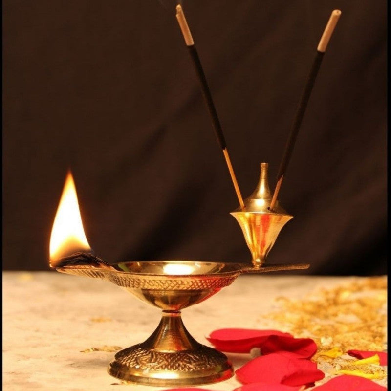 Brass Diya with Agarbatti Stand