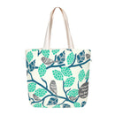 Cotton Canvas Tote Bag | Zipper | Floral Print | Off-White & Green