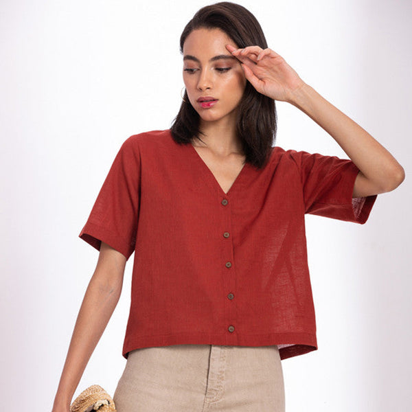 Women Top | Cotton Linen Top | Red