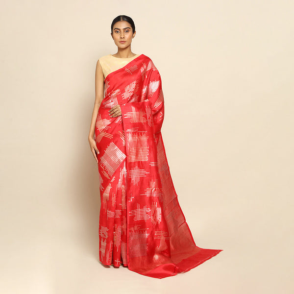 Banarasi Silk Saree | Geometric Motifs | Red