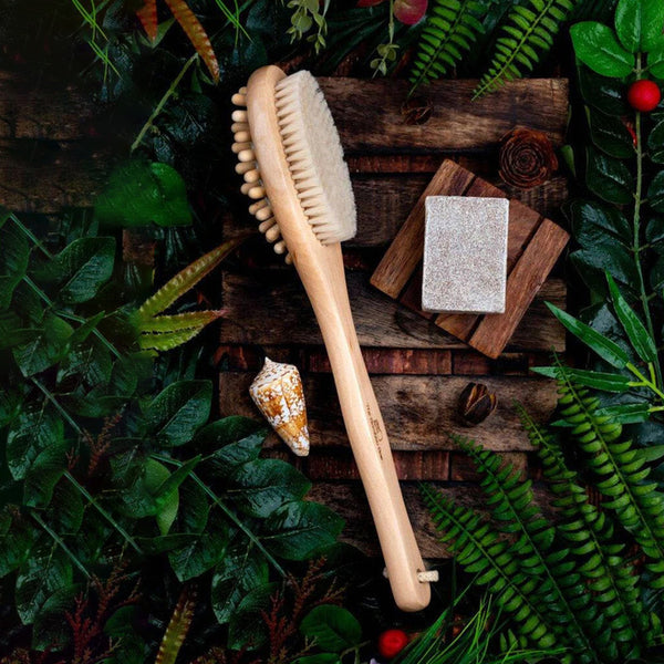 Wooden Body Brush | Double Sided Brush | 2 In 1 | Free Loofah