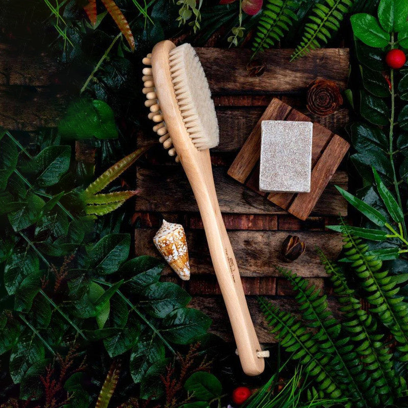 Wooden Body Brush | Double Sided Brush | 2 In 1 | Free Loofah