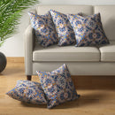 Cotton Cushion Covers | Floral Printed | Blue | Set of 5