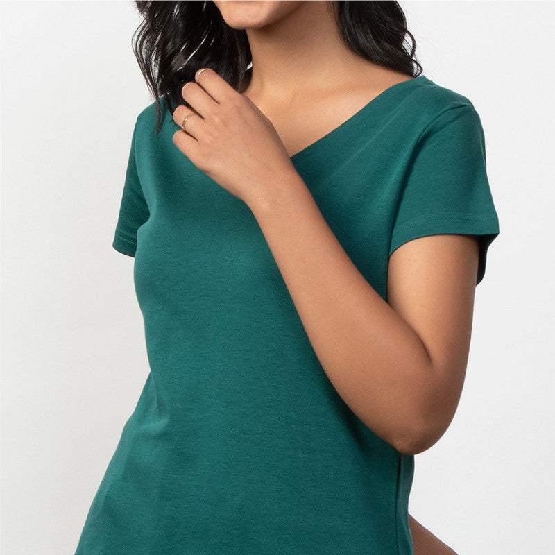 Cotton Modal V-Neck Top | Marine Green