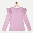 Organic Bamboo Ruffle Shoulder Top | Lilac