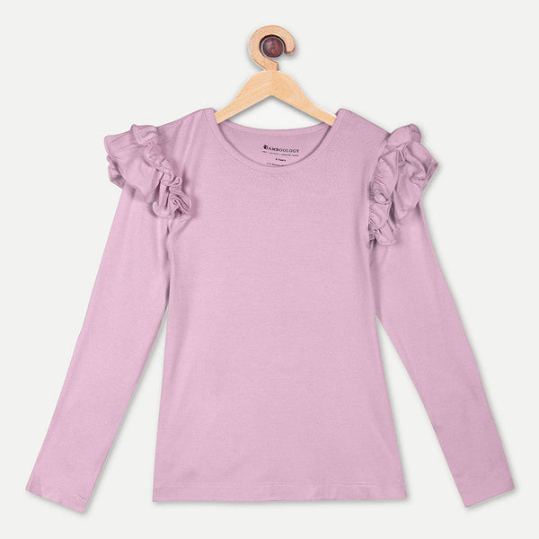 Organic Bamboo Ruffle Shoulder Top | Lilac