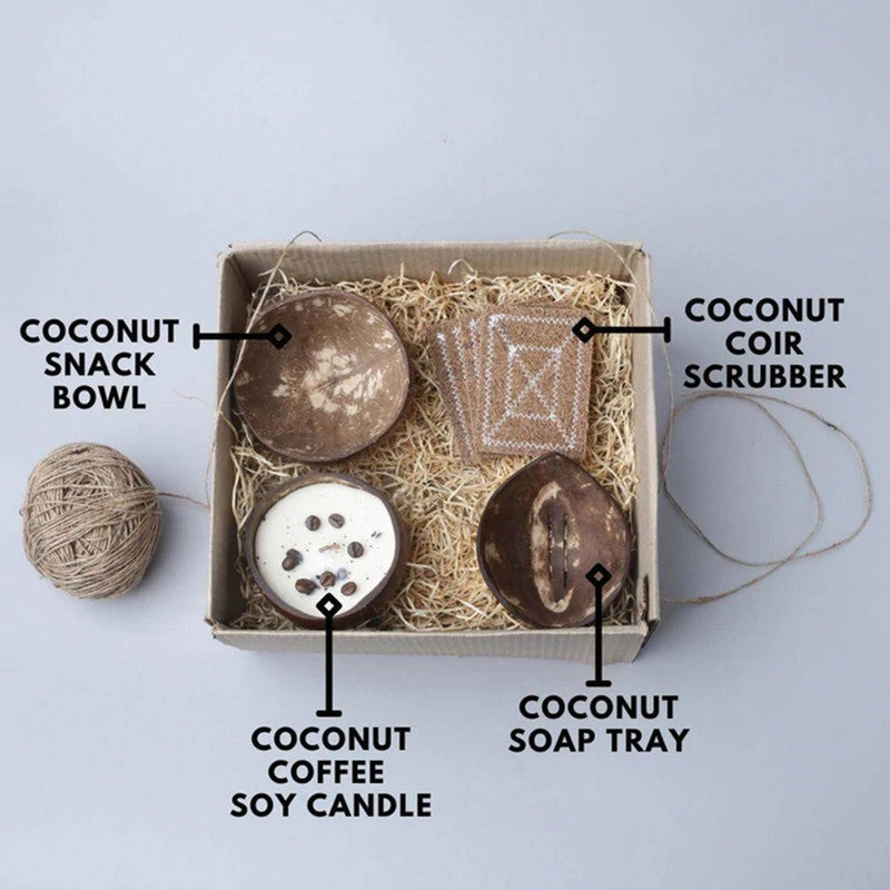 Housewarming Gifts | Sustainable Gift Hamper | Bowl + Tray + Candle + Coir Scrubs