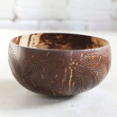 Handcrafted Brown Palm Leaf Coconut Bowl with Spoon and Fork