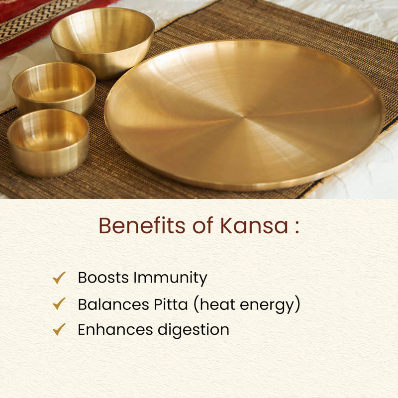 Kansa Dinner Set | Bronze Plate With 3 Katoris | 10.5 Inches Plate