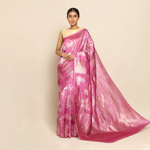 Banarasi Silk Saree | Geometric Motifs | Pink