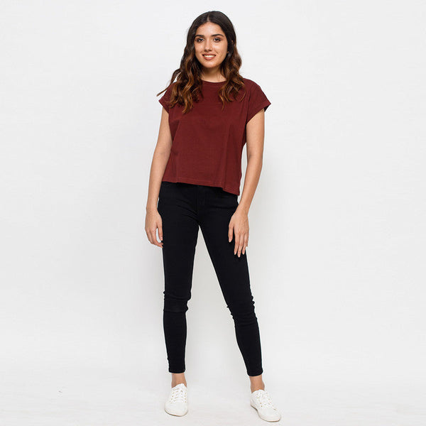 Pima Cotton Boxy Top | Port Red