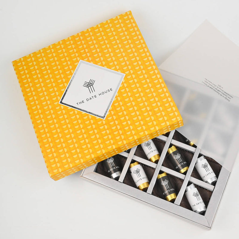 Festive Gift Box | Vegan Sunshine Yellow Chocolate Dates Gift Box | 12 Pcs