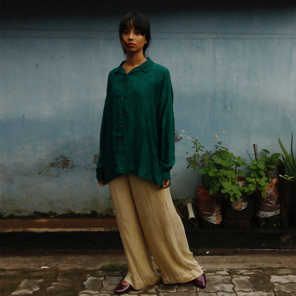 Handwoven Mulberry Silk Oversized Shirt | Green