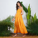 Handwoven Ikat Tier Dress | Yellow