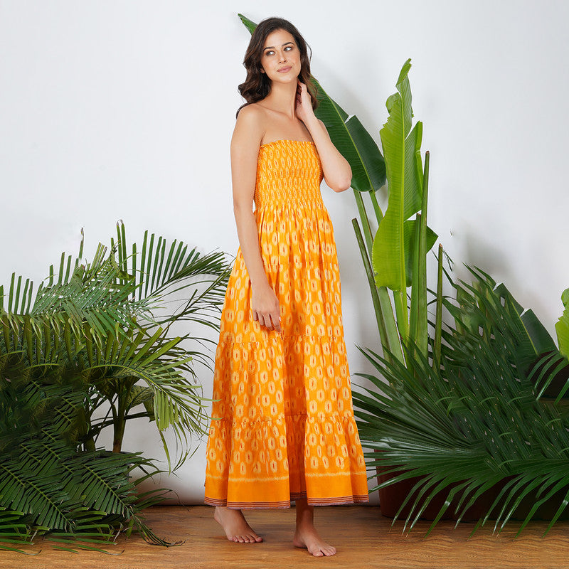 Handwoven Ikat Tier Dress | Yellow