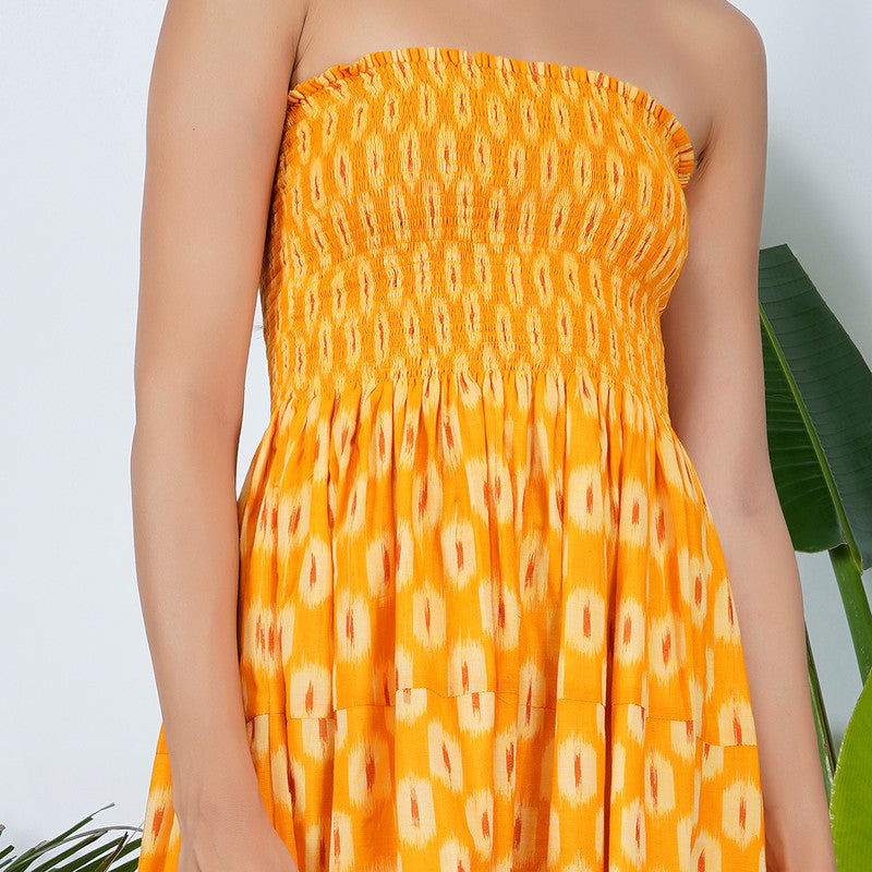 Handwoven Ikat Tier Dress | Yellow