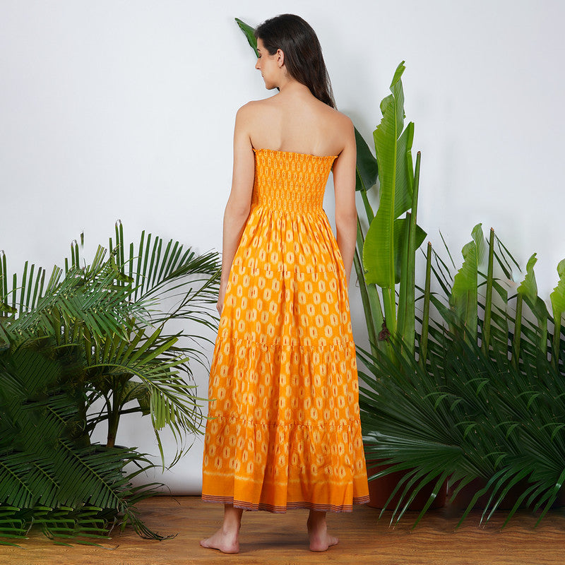 Handwoven Ikat Tier Dress | Yellow