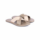 Paaduks Vegan Leather Flip Flop | Criss Cross Strap | Dark Beige.