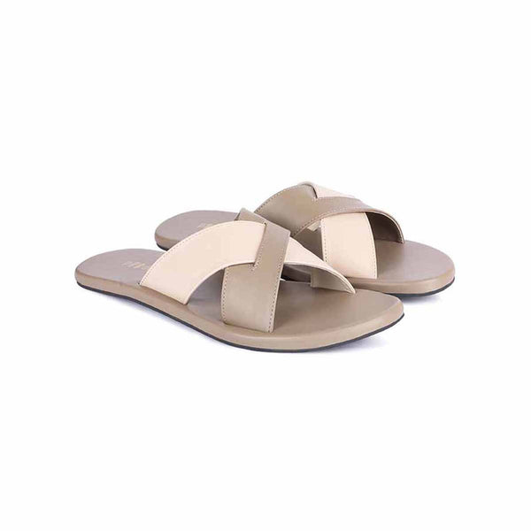 Paaduks Vegan Leather Flip Flop | Criss Cross Strap | Dark Beige.